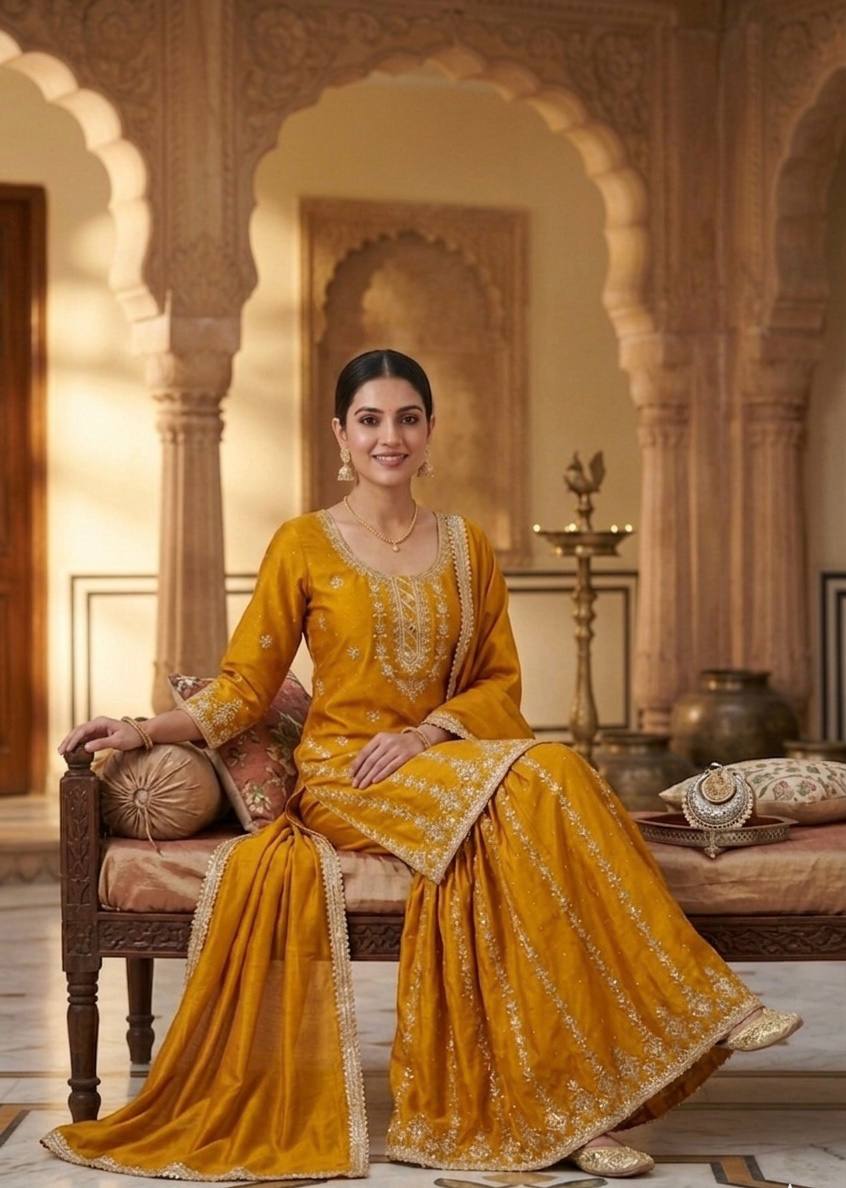 Bespoke Amber & Silver Haldi Ensemble